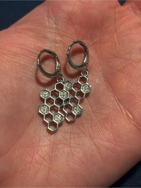 Sterling Silver Honeycomb Drop Earrings - Silver